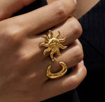 Moon and star ring set