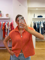 Striped zipper debardeur orange