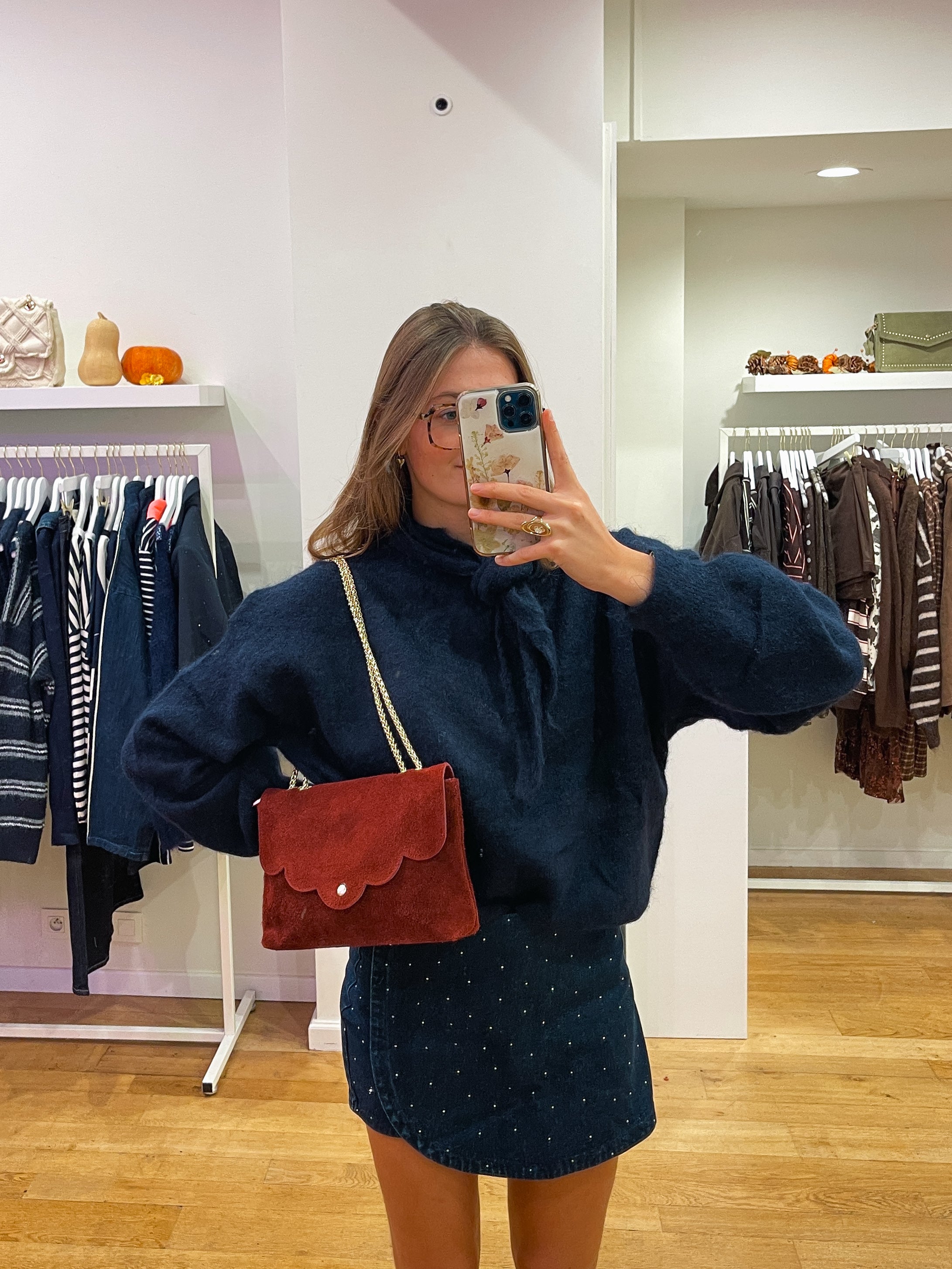 Navy sweater + scarf