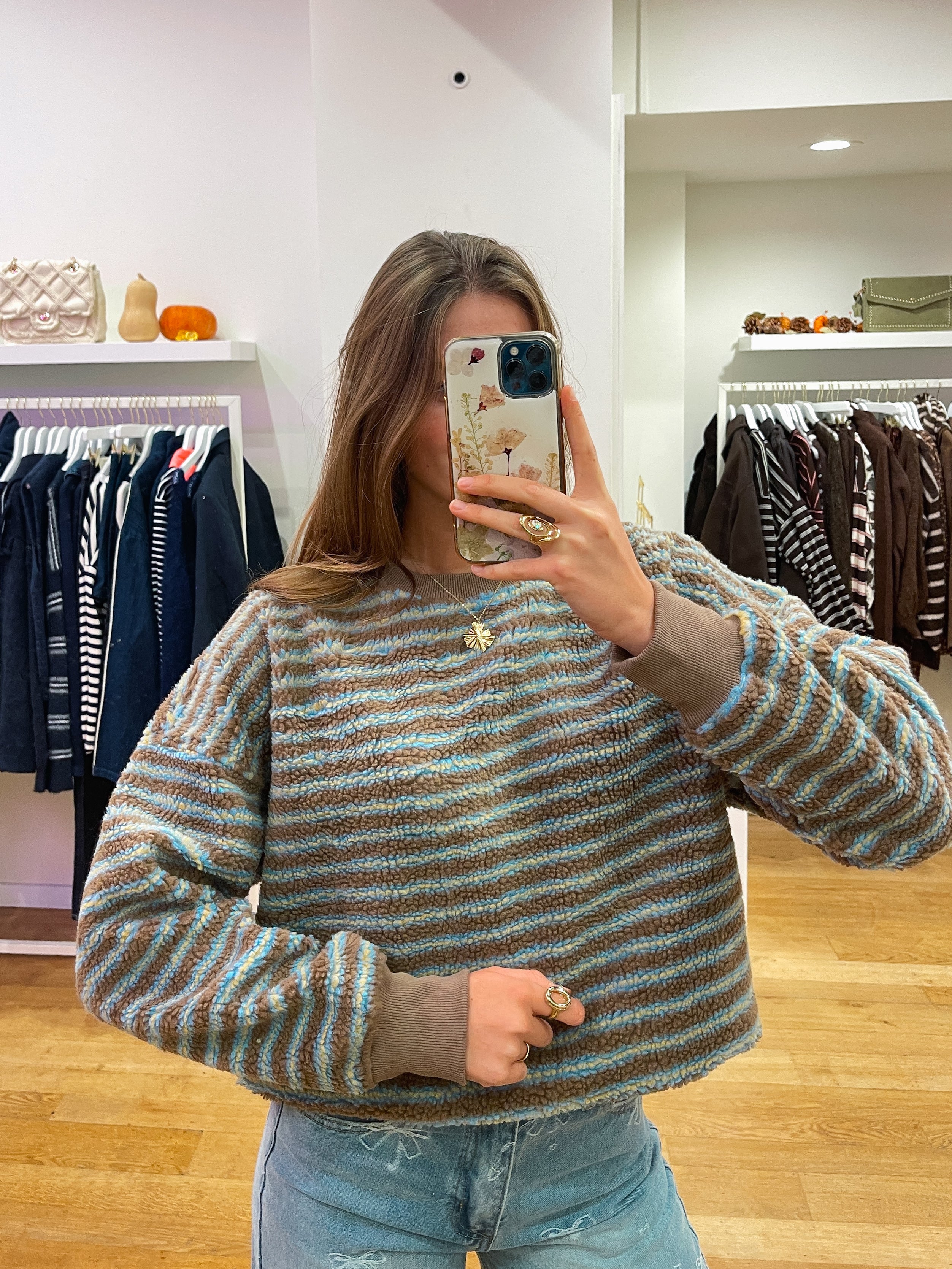 Teddy sweater blue & brown