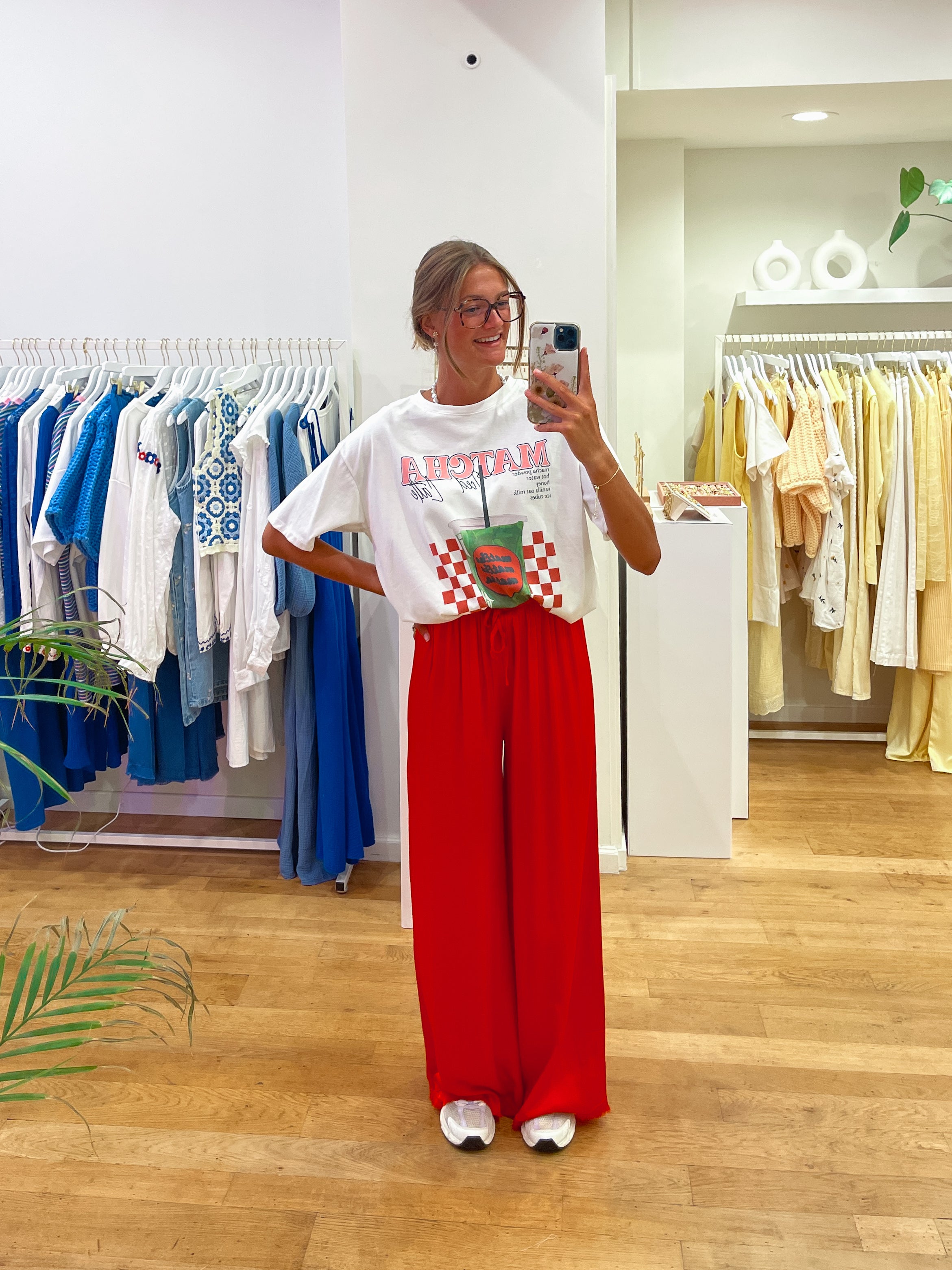 Satin pants red