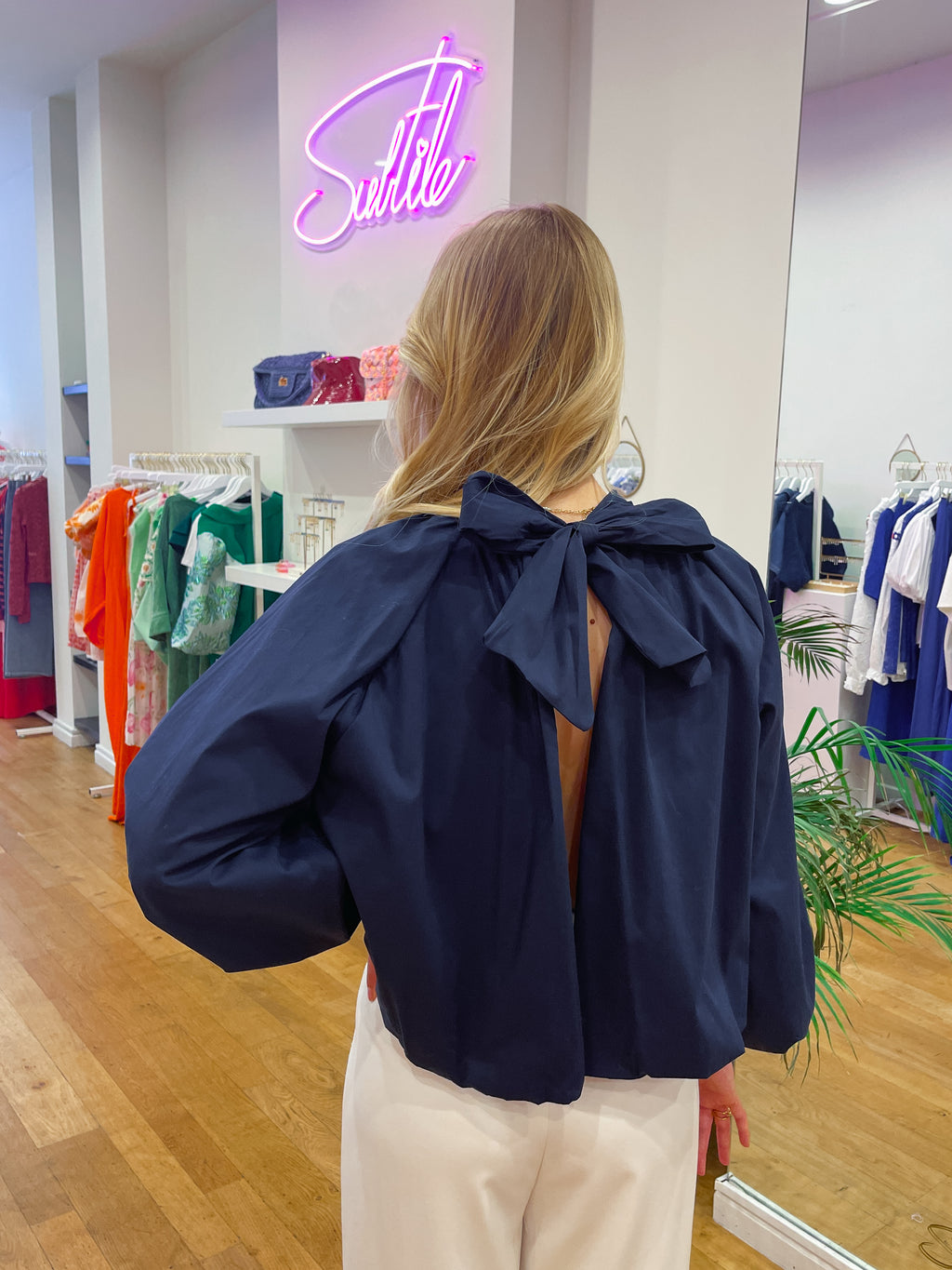 Open back blouse navy