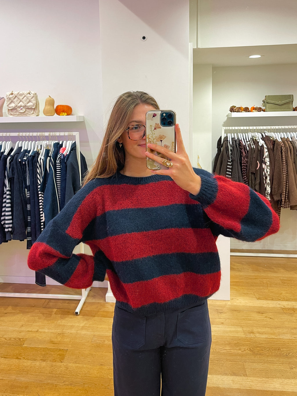 Striped sweater navy & bordeaux