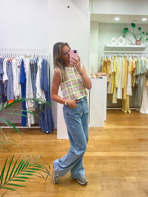 Crochet top lila & green