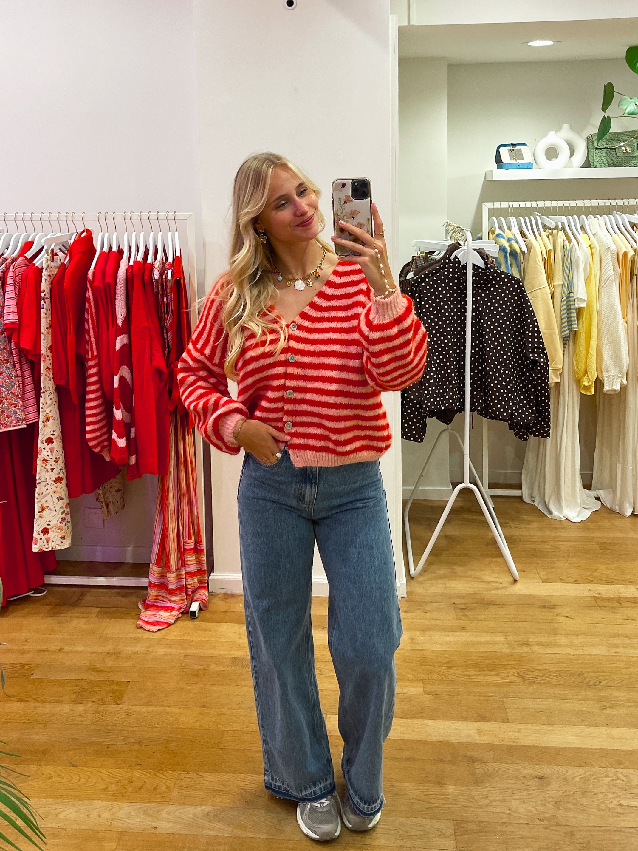 Striped cardigan red