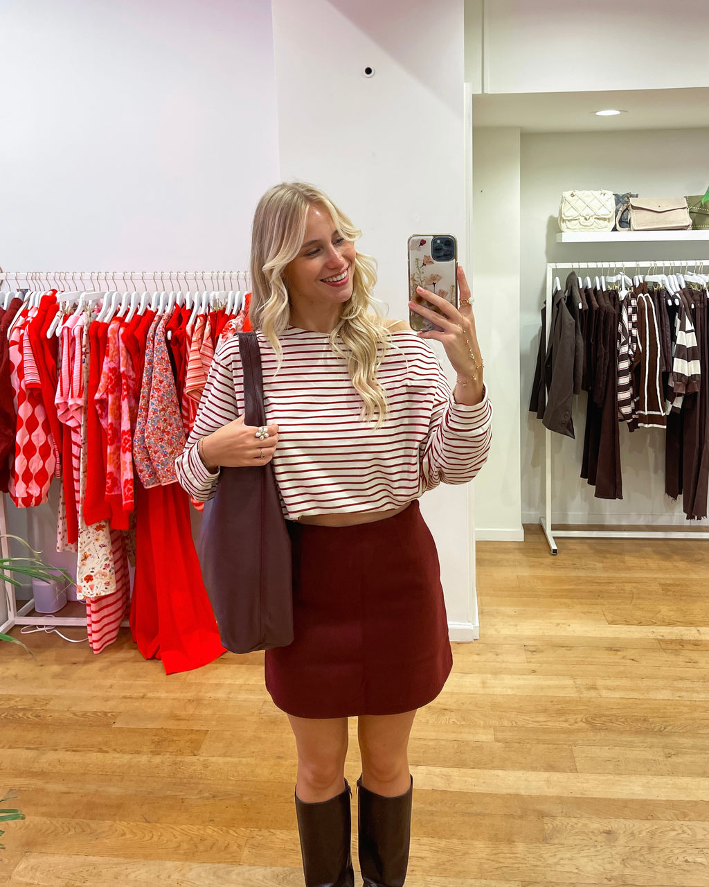 One shoulder striped sweater bordeaux