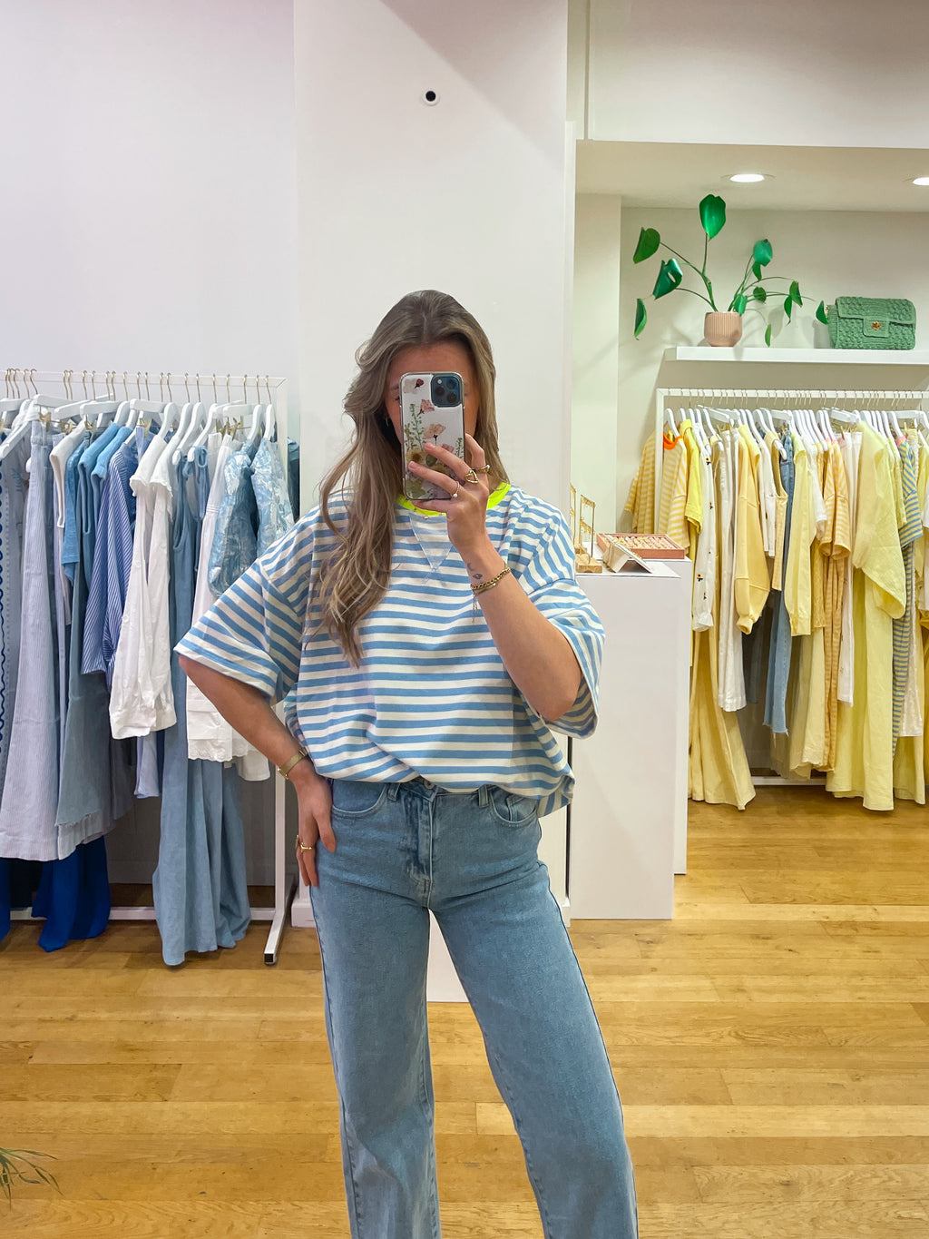 Striped tee baby blue + yellow