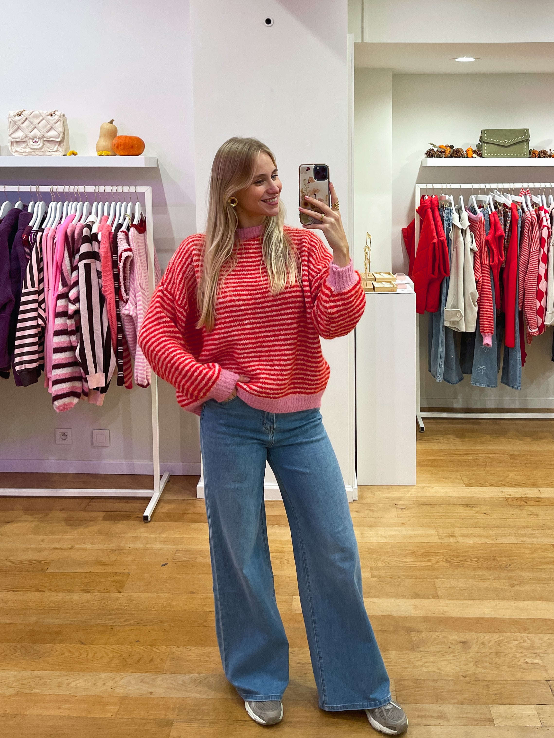 Red & pink striped sweater