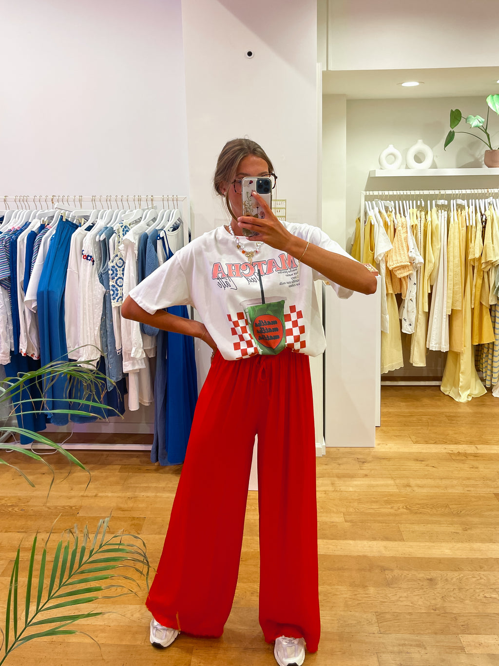 Satin pants red