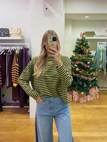 Striped long sleeve forest green