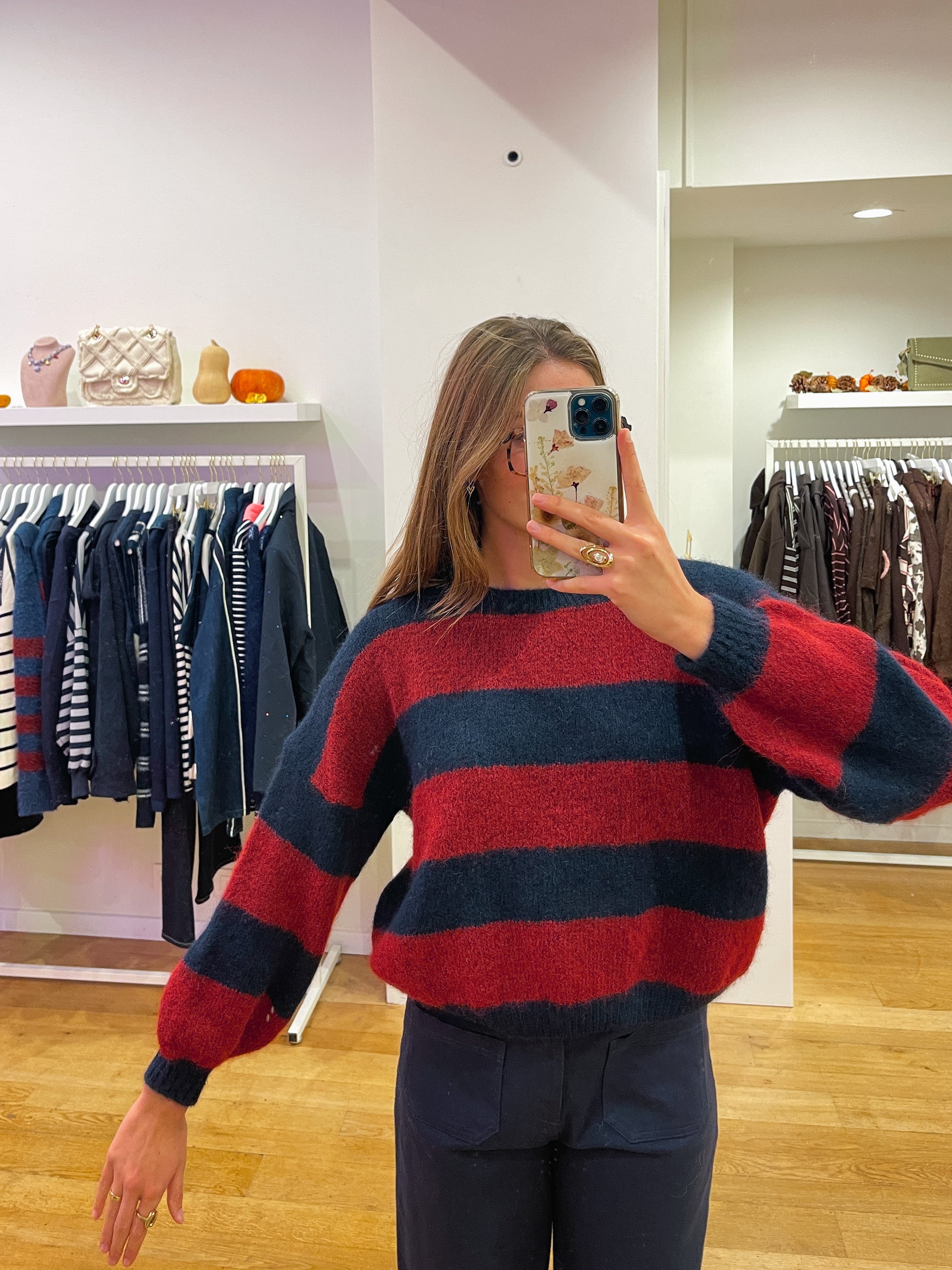 Striped sweater navy & bordeaux