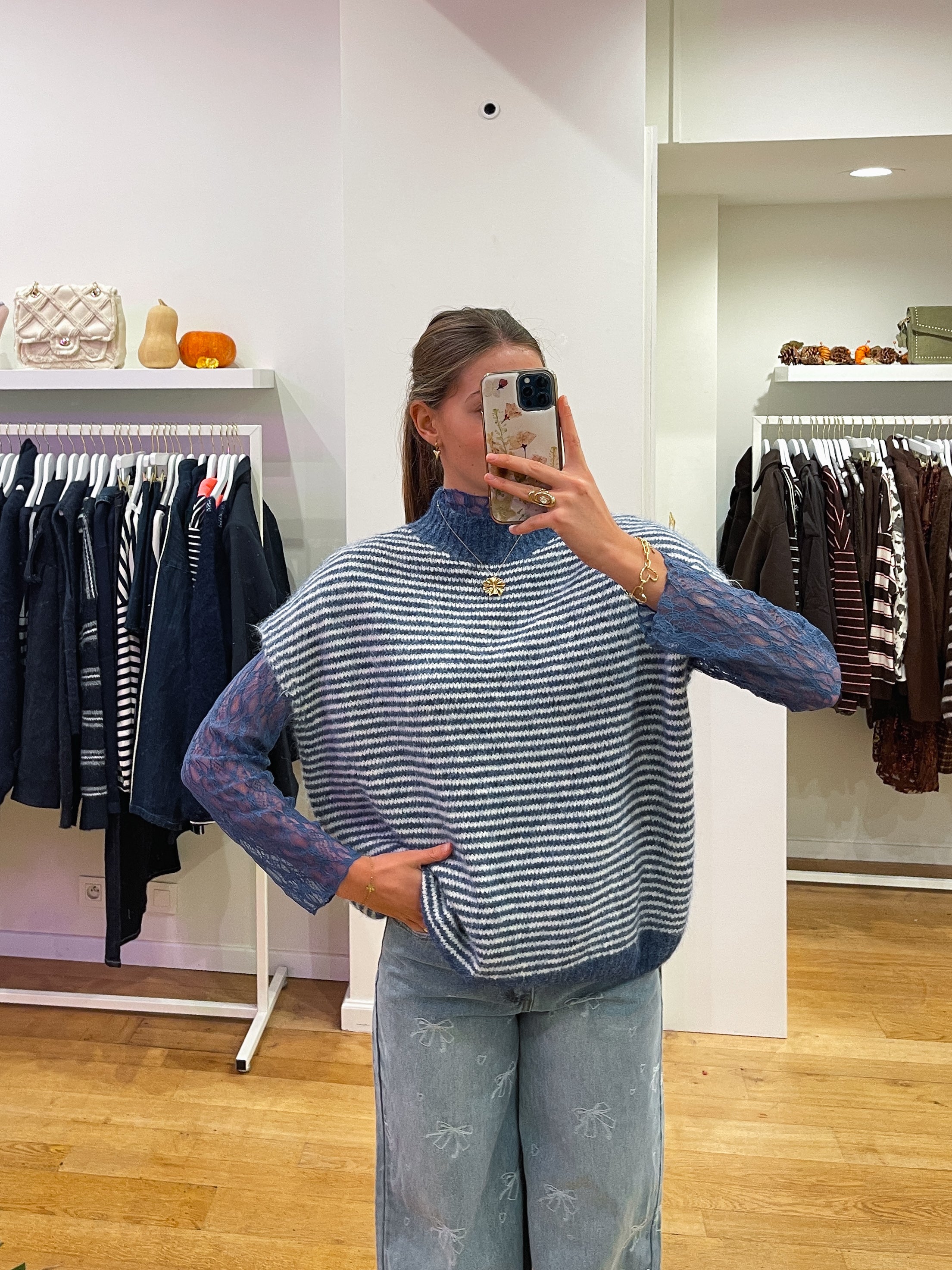 Lace + striped debardeur blue