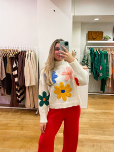 Cropped flower sweater