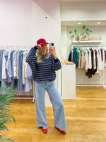 Fleece stripe sweater blue