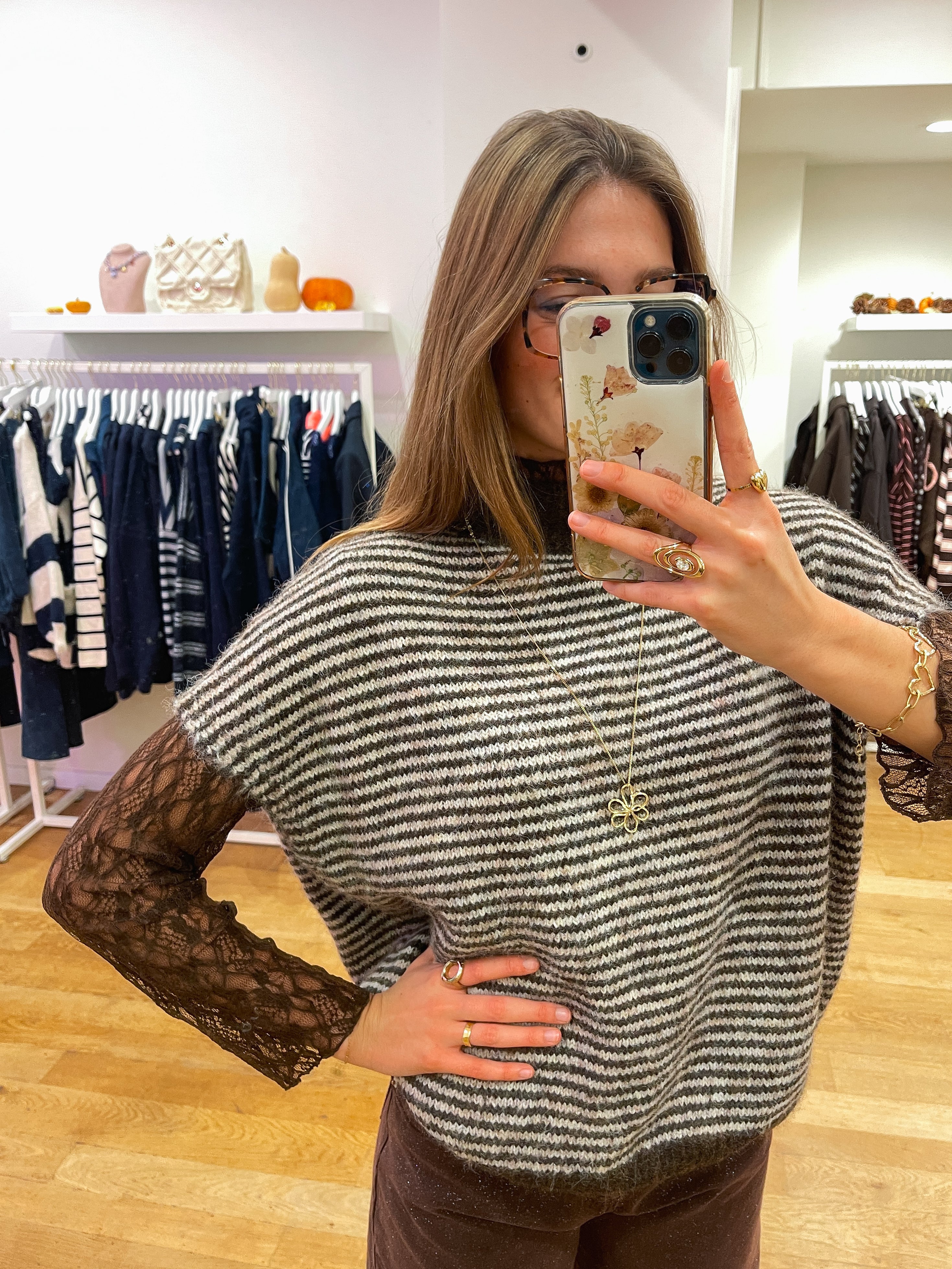 Lace + striped debardeur brown