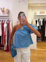 Vichy top bright blue