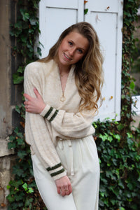 Zipper sweater crème/kaki