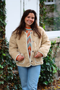 Patted teddy coat, gold details