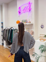 Open back navy & red