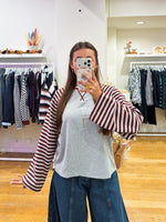 Longsleeve stripes grey & bordeaux