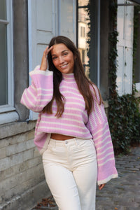 Sweater fall stripes pink
